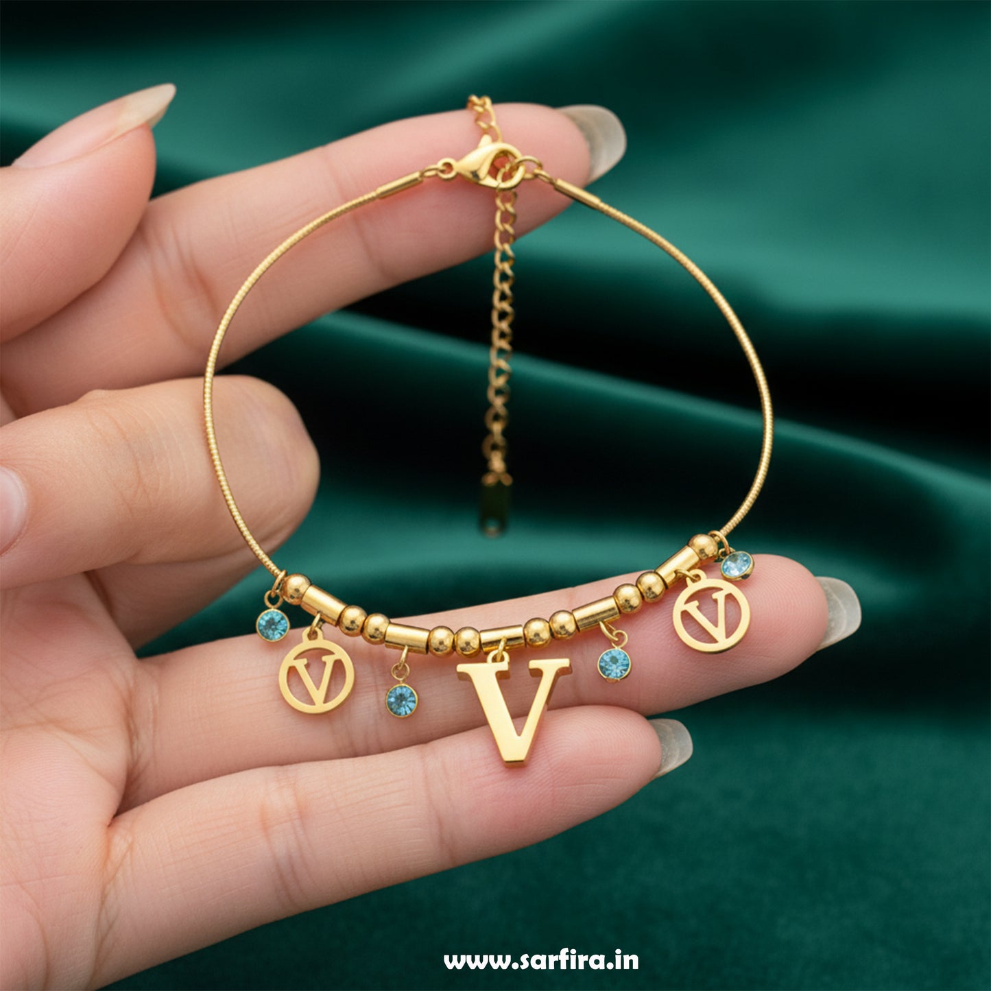 Initial V Charm Beaded Bracelet