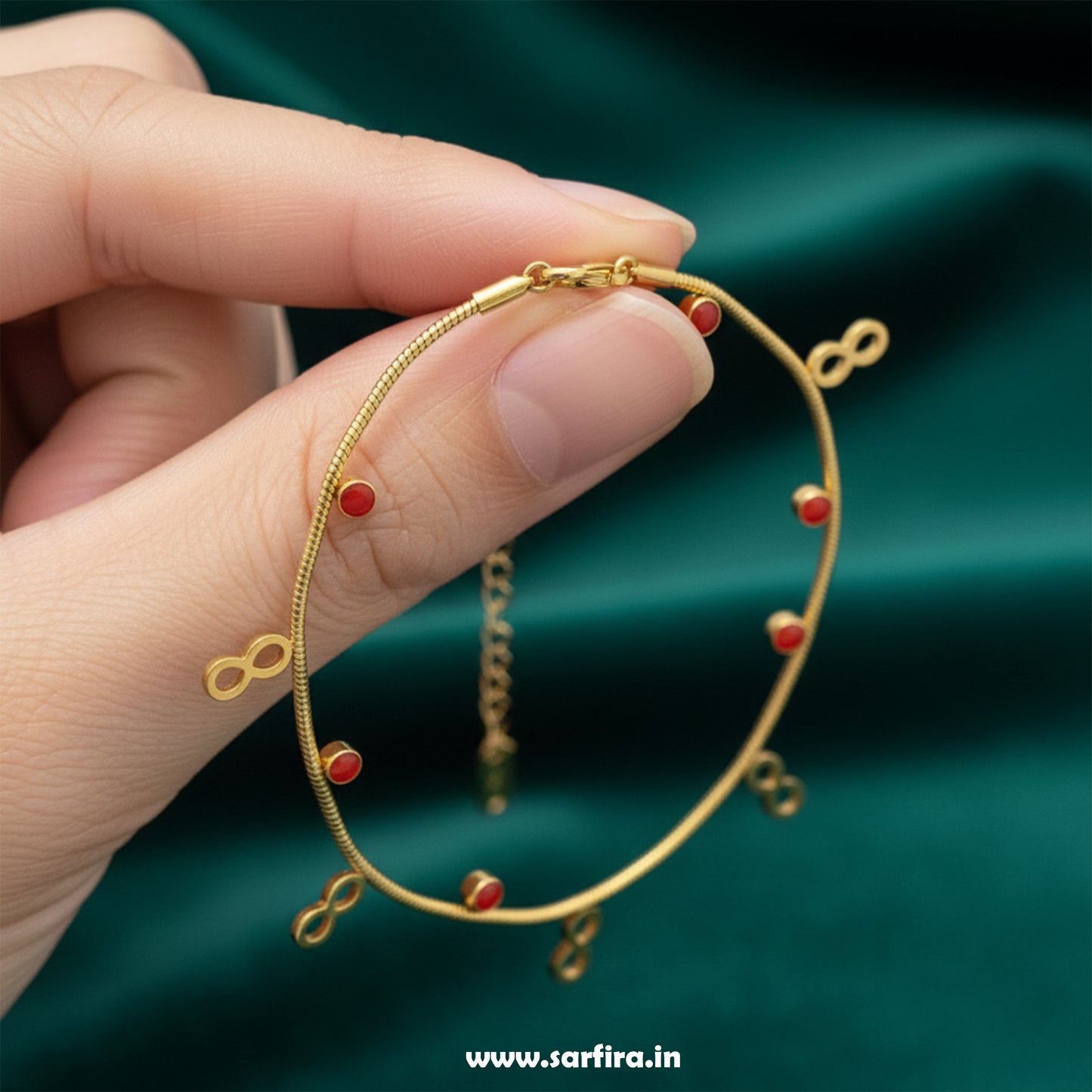 Infinity & Red Bead Snake Chain Bracelet