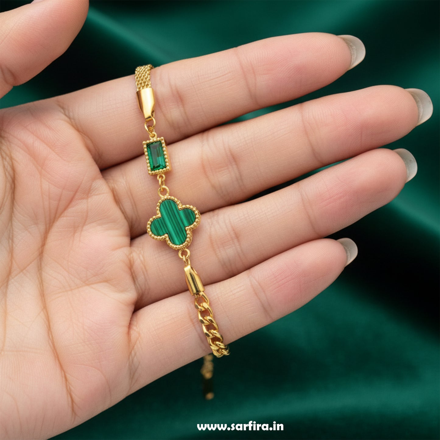 Green Flower Mini Square Stone Bracelet