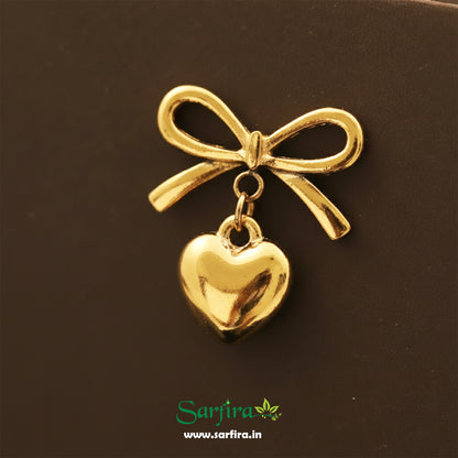Gold Bow Tie Heart Drop Stud Earrings