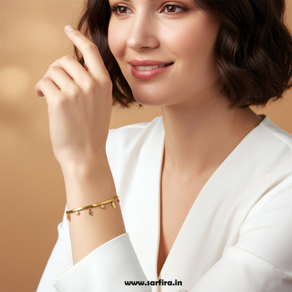 Leaf & CZ Snake Chain Bracelet