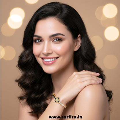 Black Enamel Flower Kada Bracelet