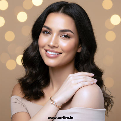 Rose Gold CZ Studded Nail Kada Bracelet