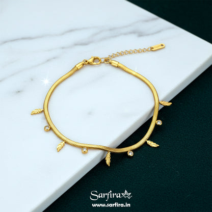 Leaf & CZ Snake Chain Bracelet