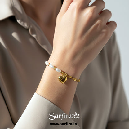 Anti-Tarnish Gold Half Pearl Half Leaf Bracelet