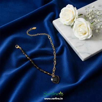 Two Side Black & Gold Heart Bracelet