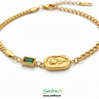 Green Stone Gold Flower Bracelet