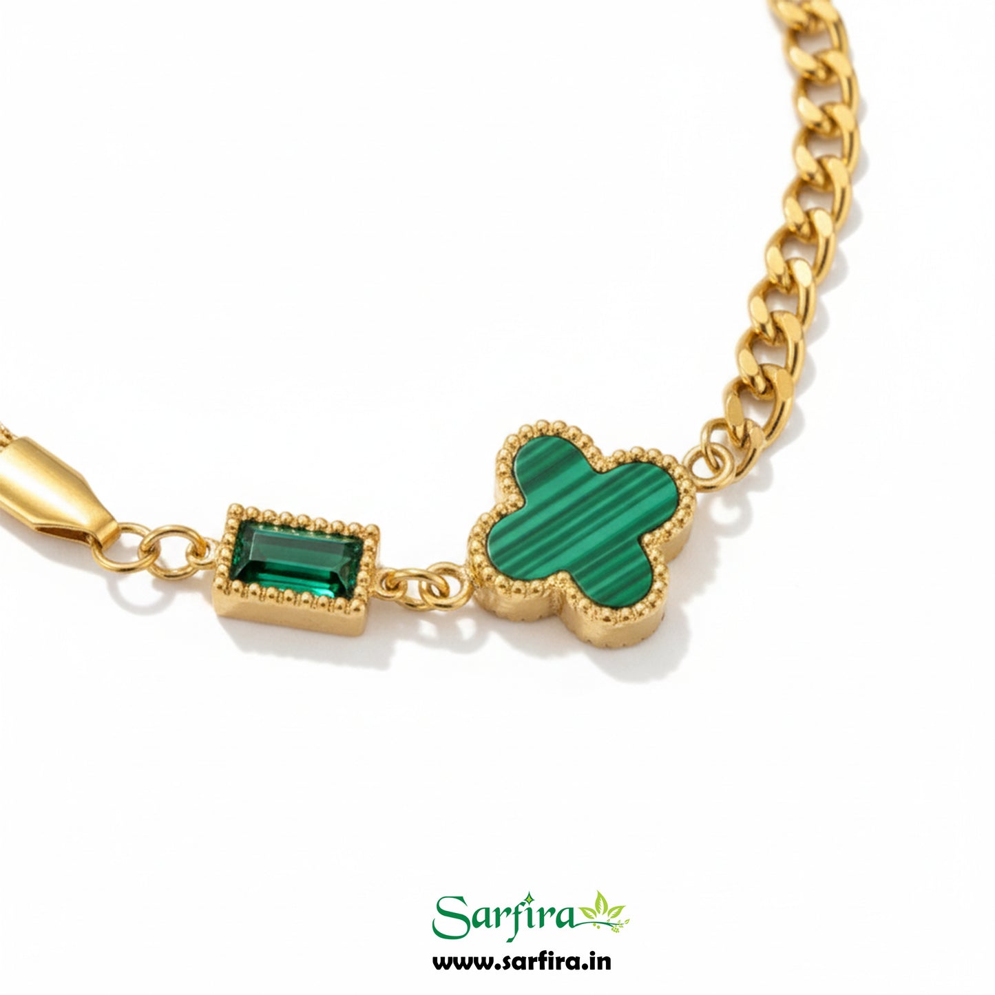 Green Flower Mini Square Stone Bracelet