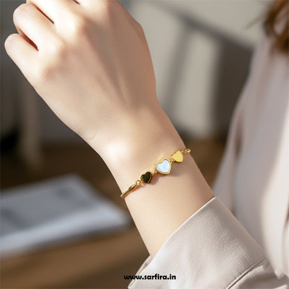 Gold MOP & Triple Heart Snake Chain Bracelet