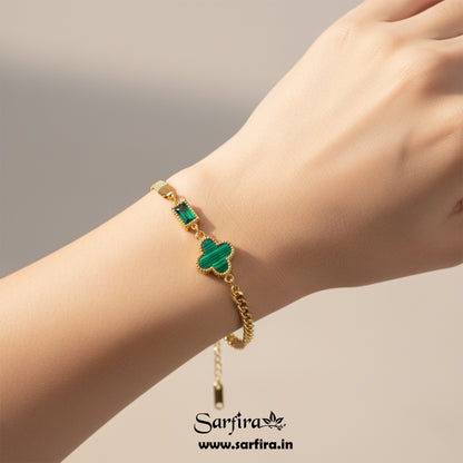 Green Flower Mini Square Stone Bracelet