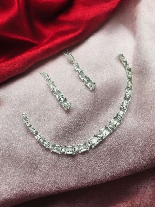 Luxury White Rectangle Stone Necklace & Earring Set – Bridal & Party Jewelry