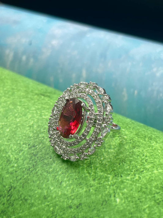 Red Oval Stone Finger Ring