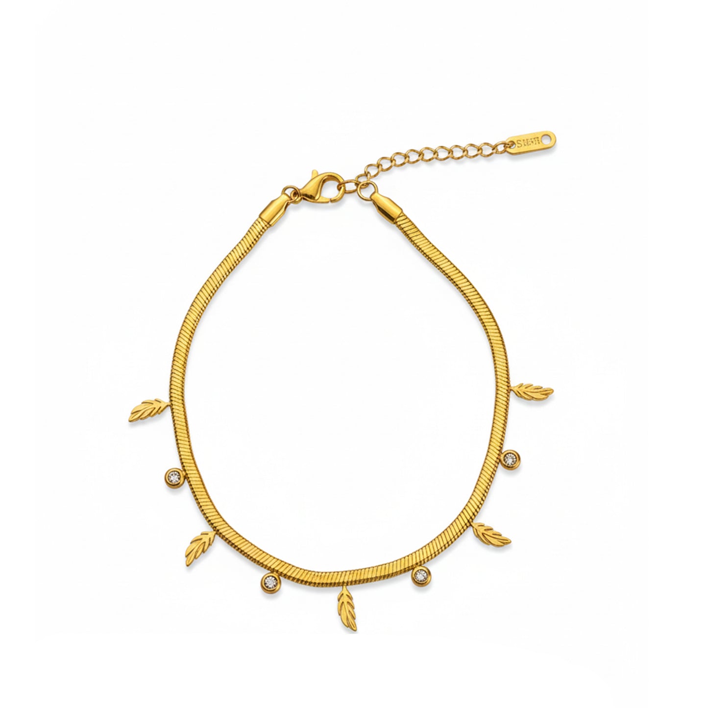 Leaf & CZ Snake Chain Bracelet