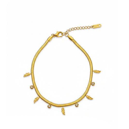 Leaf & CZ Snake Chain Bracelet