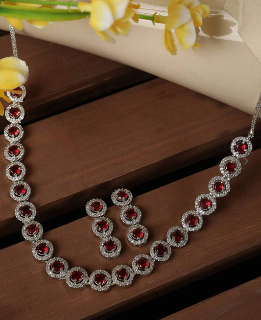 Red Round Shape Cubic Zirconia Necklace Set