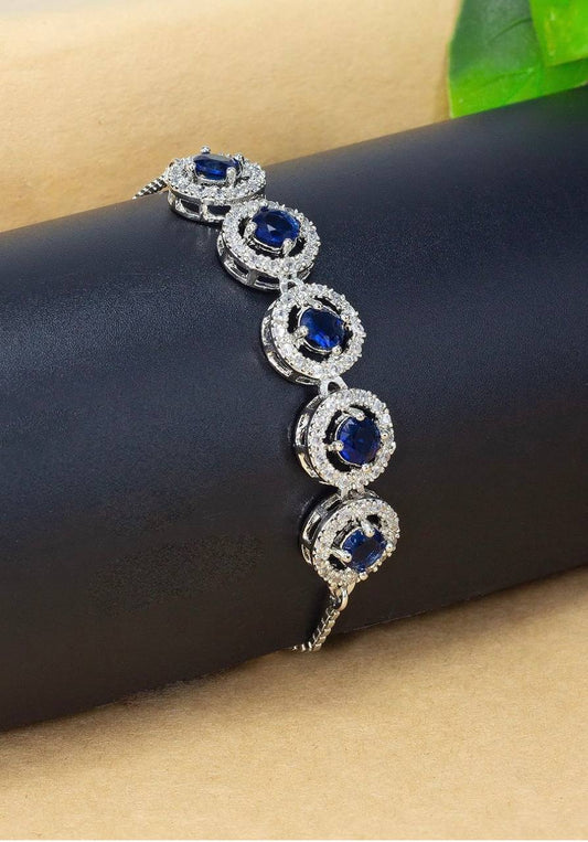 Atarangi Stylish Adjustable Blue American Diamond Halo Bracelet for Women