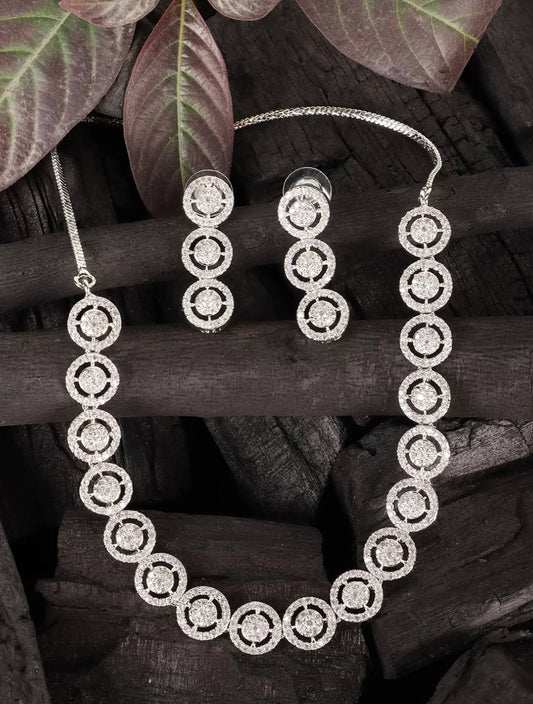 Silver Round Shape Necklace Set – Elegant Bridal & Party Jewelry
