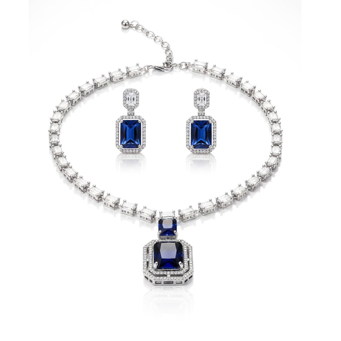 Blue Stone AD Big Drop Statement Necklace