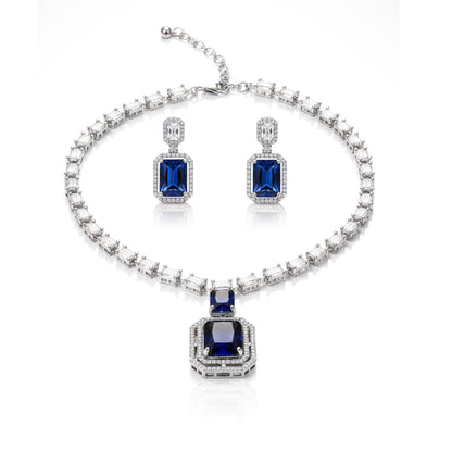 Blue Stone AD Big Drop Statement Necklace