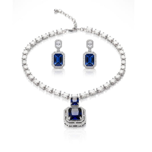 Blue Stone AD Big Drop Statement Necklace