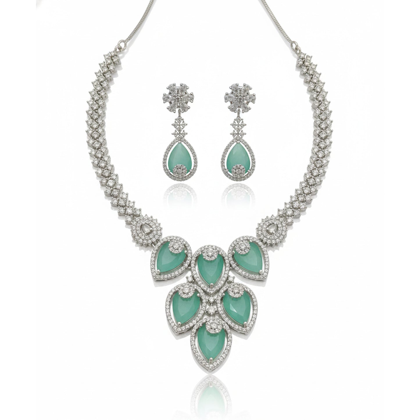 Pista Green Crystal Bridal Necklace Set for Women – Wedding & Party Jewelry