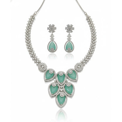 Pista Green Crystal Bridal Necklace Set for Women – Wedding & Party Jewelry