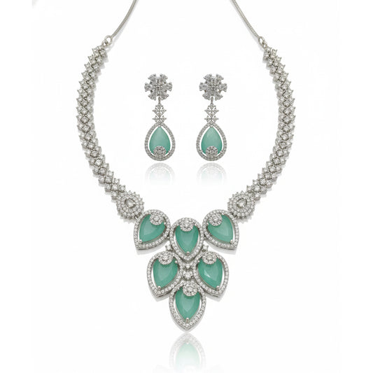 Pista Green Crystal Bridal Necklace Set for Women – Wedding & Party Jewelry