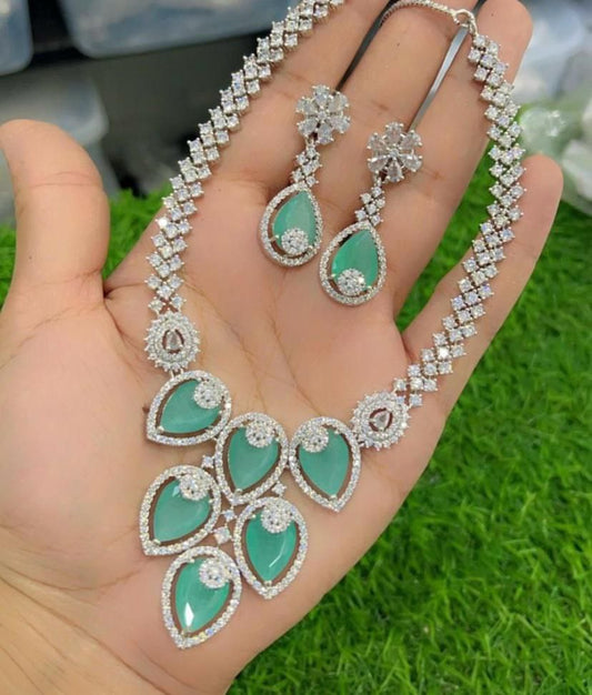 Pista Green Crystal Bridal Necklace Set for Women – Wedding & Party Jewelry
