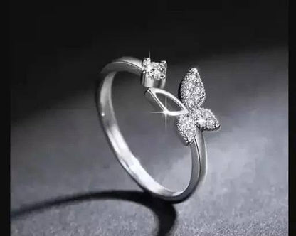Butterfly Diamond-Studded Adjustable Finger Ring for Women