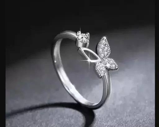 Butterfly Diamond-Studded Adjustable Finger Ring for Women