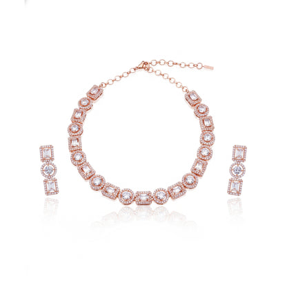 Rose Gold AD Geometric Necklace