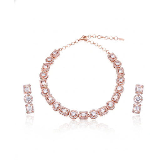 Rose Gold AD Geometric Necklace
