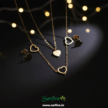 Heart Chain Necklace & Stud Set