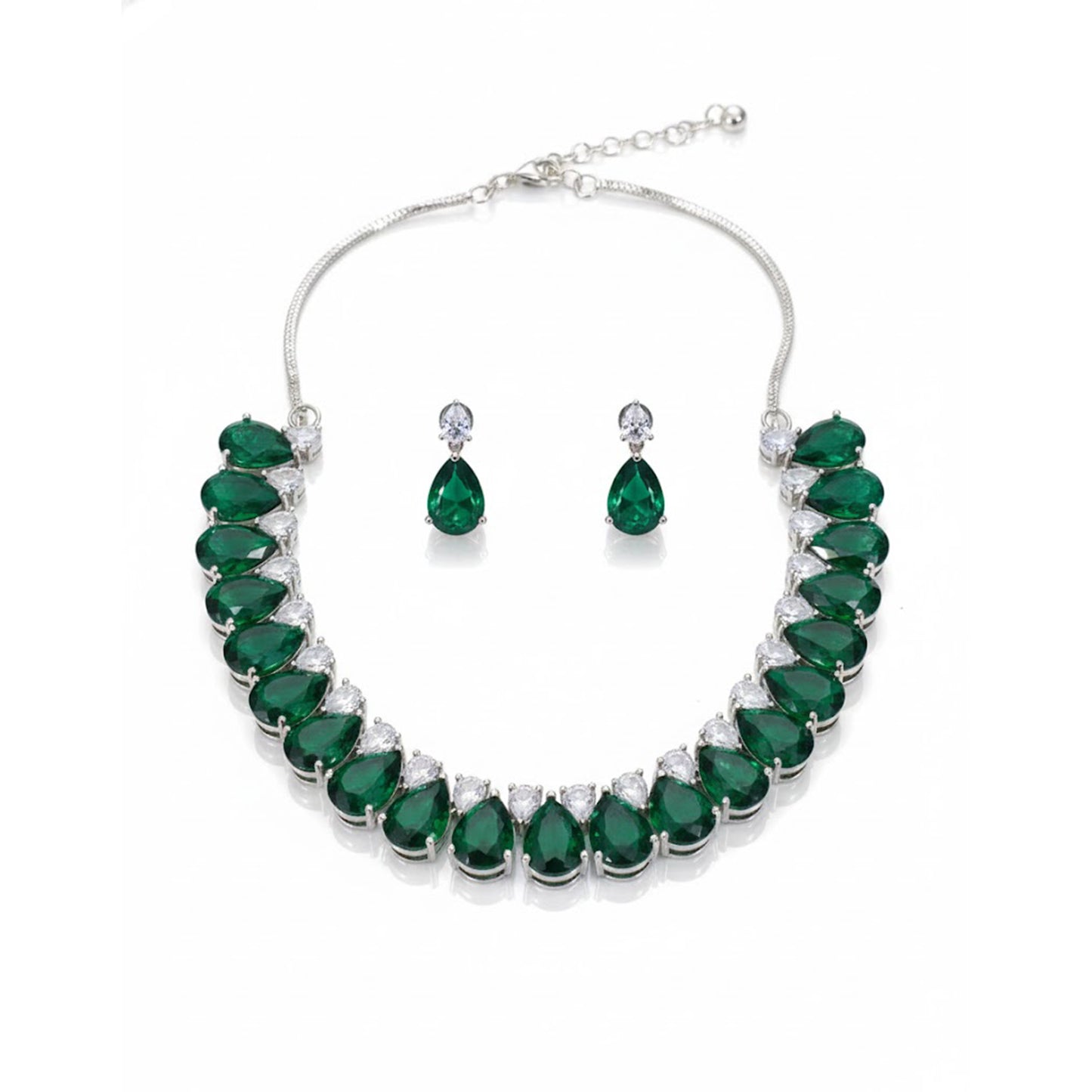 Green Stone AD Tear Drop Necklace