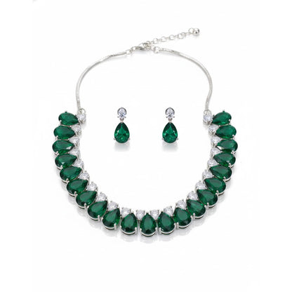 Green Stone AD Tear Drop Necklace