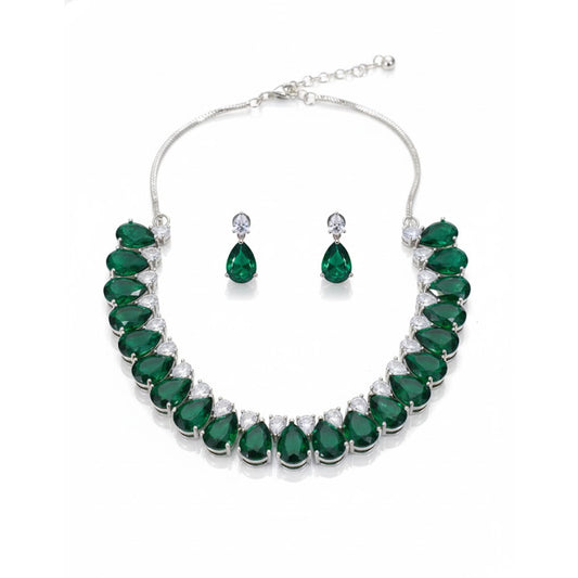 Green Stone AD Tear Drop Necklace