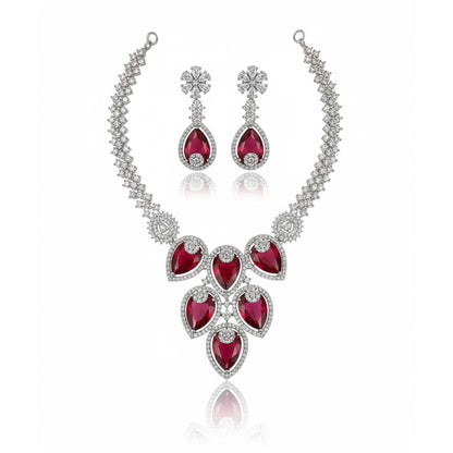 Red Crystal Bridal Necklace Set for Women – Wedding & Party Jewelry