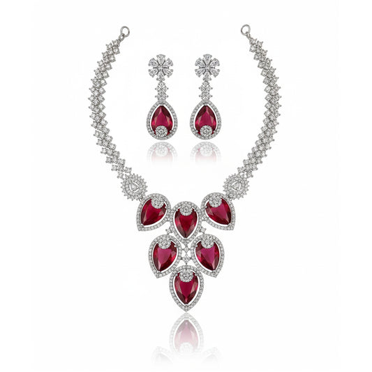 Red Crystal Bridal Necklace Set for Women – Wedding & Party Jewelry