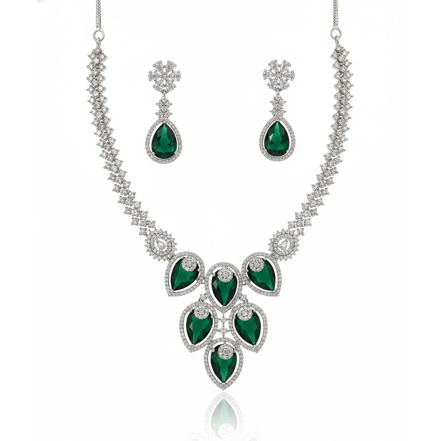 Green Crystal Bridal Necklace Set for Women – Wedding & Party Jewelry