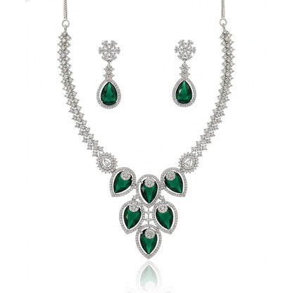 Green Crystal Bridal Necklace Set for Women – Wedding & Party Jewelry