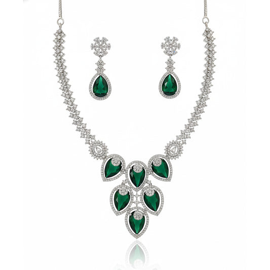 Green Crystal Bridal Necklace Set for Women – Wedding & Party Jewelry
