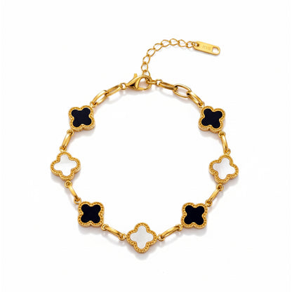 Black & White Clover Station Link Bracelet