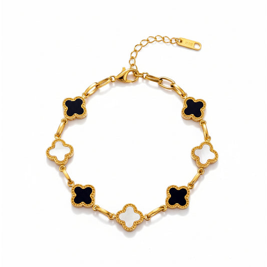 Black & White Clover Station Link Bracelet
