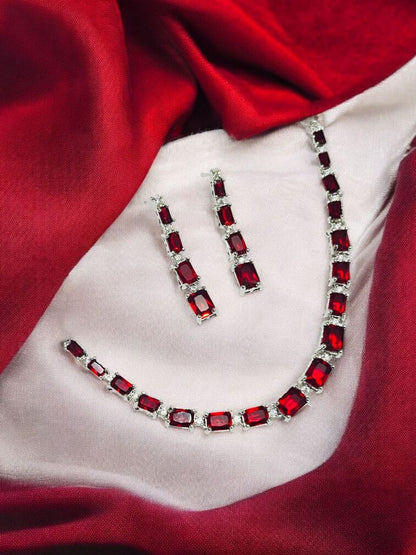 Red Stone Large Drop Party Wear & Bridal Necklace