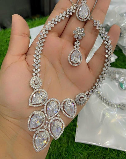 White Crystal Bridal Necklace Set for Women – Wedding & Party Jewelry