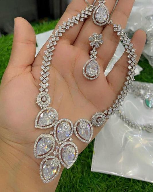 White Crystal Bridal Necklace Set for Women – Wedding & Party Jewelry