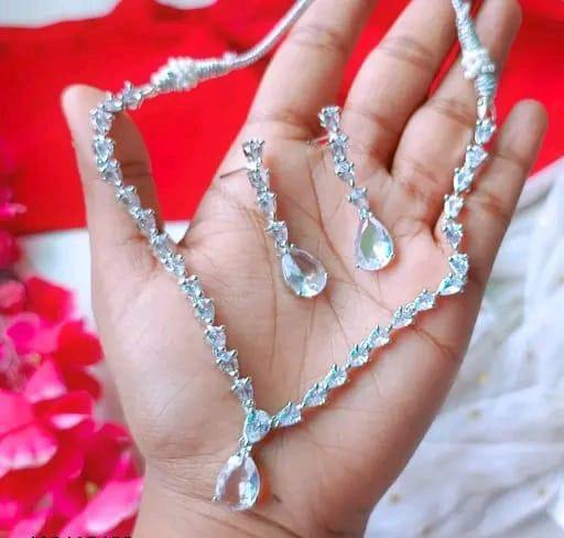 White Teardrop Necklace Set – Wedding & Festive Jewelry