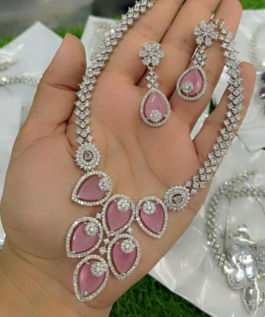 Light Pink Crystal Bridal Necklace Set for Women – Wedding & Party Jewelry