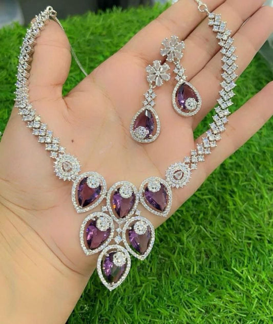 Purple Crystal Bridal Necklace Set for Women – Wedding & Party Jewelry