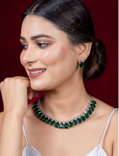 Green Stone AD Tear Drop Necklace